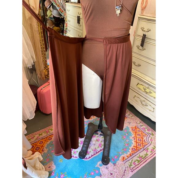vintage 1970s rust wrap skirt 70s dancewear s/m tie waist bronze disco boho - Picture 7 of 8